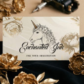Mystical Unicorn Elegant Gold Floral Tattoo Artist 名刺