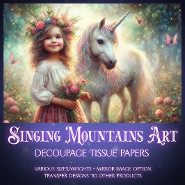 Mystical Unicorn & Girl Forest Scene Decoupage  薄葉紙