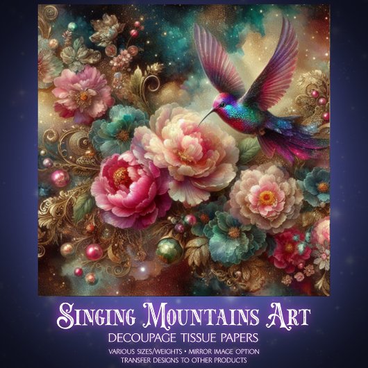 Mystical Vintage Florals Hummingbird Decoupage  薄葉紙