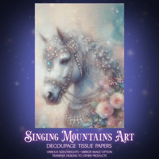 Mystical White Horse Floral Craft Decoupage 薄葉紙