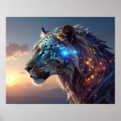 Mystical White Tiger SciFi Fantasy Steampunk Art ポスター (正面)