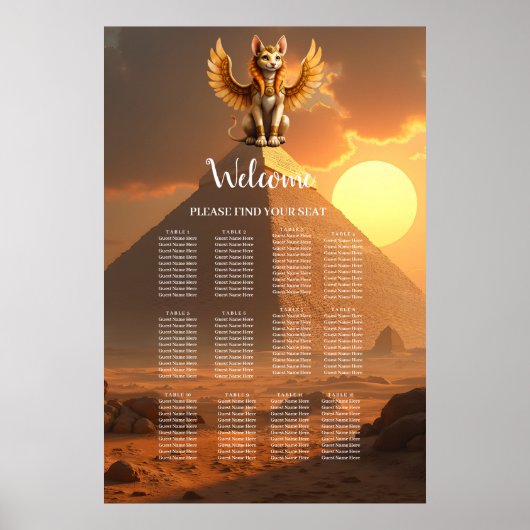 Mystical Winged Cat Sphinx – Egyptian Fantasy Art. ポスター (正面)