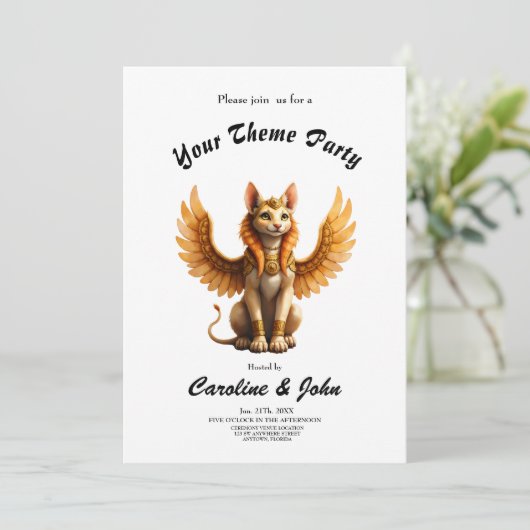 Mystical Winged Cat Sphinx – Egyptian Fantasy Art. 招待状 (スタンド正面)