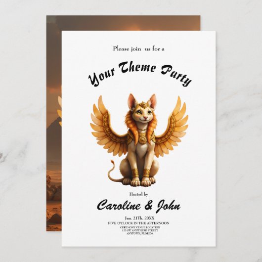 Mystical Winged Cat Sphinx – Egyptian Fantasy Art. 招待状 (正面/裏面)