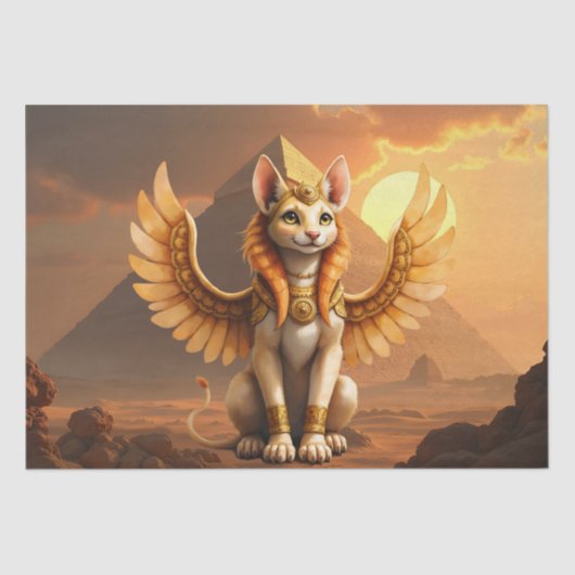 Mystical Winged Cat Sphinx – Egyptian Fantasy Art. 薄葉紙 (正面)
