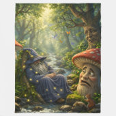 Mystical wizard and glowing fireflies, enchanted f フリースブランケット (正面)