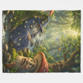 Mystical wizard and glowing fireflies, enchanted f フリースブランケット (正面(横))