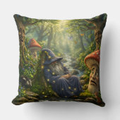 Mystical wizard and glowing firefly throw pillow d クッション (正面)