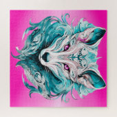 Mystical Wolf | Elegant Turquoise & Pink Wolf  ジグソーパズル (横)