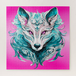 Mystical Wolf | Elegant Turquoise & Pink Wolf  ジグソーパズル
