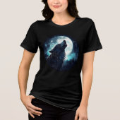 Mystical Wolf Howling at Full Moon トライブレンドＴシャツ (正面)