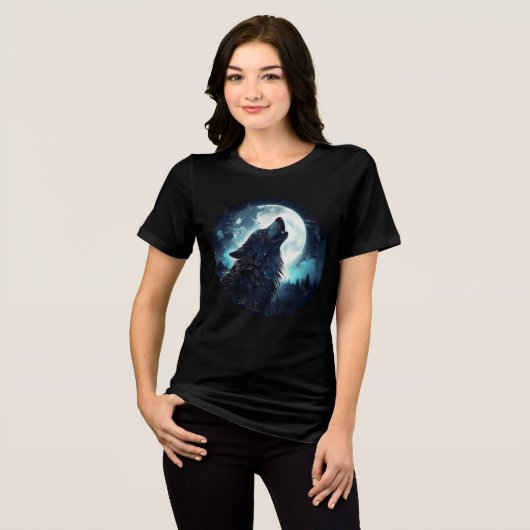 Mystical Wolf Howling at Full Moon トライブレンドＴシャツ (正面全面)