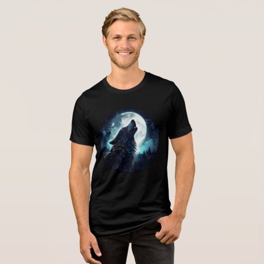 Mystical Wolf Howling at Full Moon トライブレンドＴシャツ (正面全面)