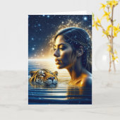 Mystical Woman Swimming with Tiger カード (黄色い花)