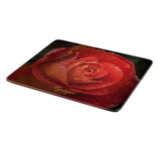 Mystique Dark Botanical Red Orange Rose Board カッティングボード (角)