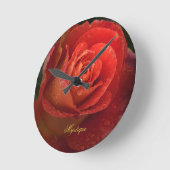 Mystique Dark Botanical Red Orange Rose Clock ラウンド壁時計 (傾斜)