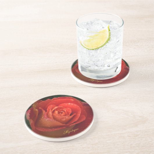 Mystique Dark Botanical Red Orange Rose Coaster コースター (側面)