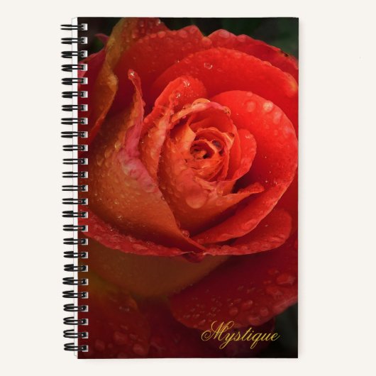 Mystique Dark Botanical Red Orange Rose Journal ノートブック (正面)