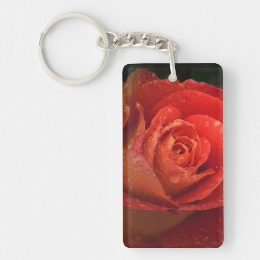 Mystique Dark Botanical Red Orange Rose Keyring キーホルダー (正面)