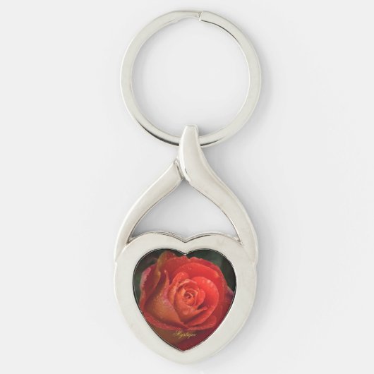 Mystique Dark Botanical Red Orange Rose Keyring キーホルダー (正面)