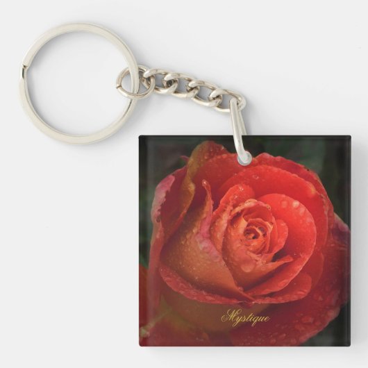 Mystique Dark Botanical Red Orange Rose Keyring キーホルダー (正面)
