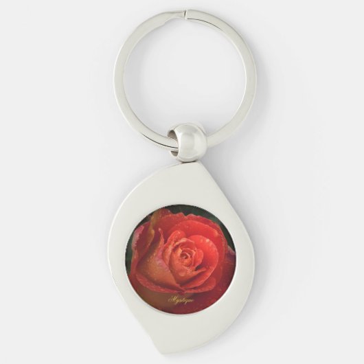 Mystique Dark Botanical Red Orange Rose Keyring キーホルダー (正面)