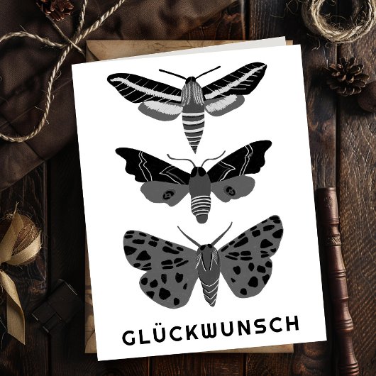 Mystische Magische Motten Schwarz-weiß GLUCKWUNSCH カード