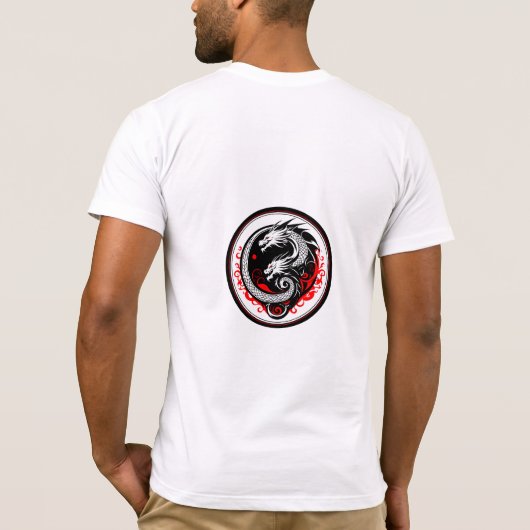 Mystischer Doppelkopf Drache - Rund Minimal Design Tシャツ (裏面)