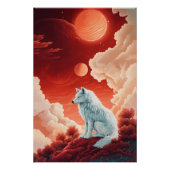Mystischer weißer Wolf unter rotem Himmel ポスター (正面)