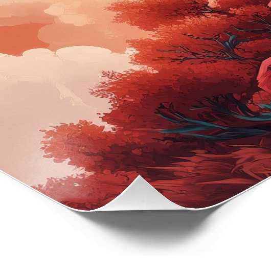 Mystischer weißer Wolf unter rotem Himmel ポスター (コーナー)