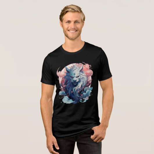 Mythic Moon Fox Spirit with Sakura トライブレンドＴシャツ (正面全面)