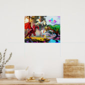 Mythical and Prehistoric Pegasus, Dragon, Dinosaur ポスター (キッチン)