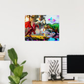 Mythical and Prehistoric Pegasus, Dragon, Dinosaur ポスター (ホームオフィス)