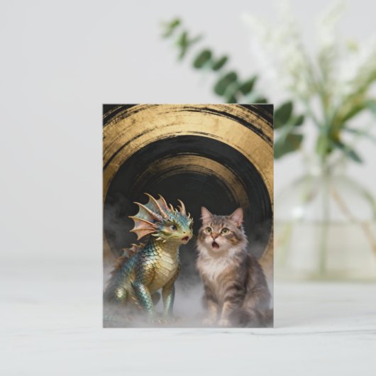 Mythical Cat-Dragon Creatures Surprised ポストカード (スタンド正面)