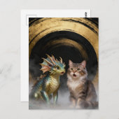 Mythical Cat-Dragon Creatures Surprised ポストカード (正面/裏面)