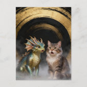 Mythical Cat-Dragon Creatures Surprised ポストカード (正面)