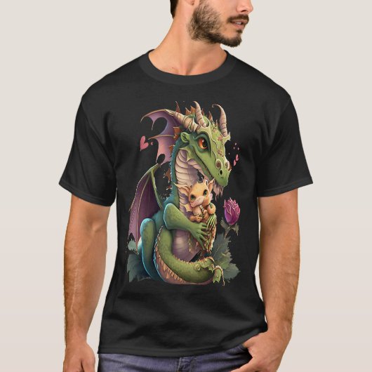 Mythical Creature Fans Dragon Mom Hugging A Child Tシャツ (正面)