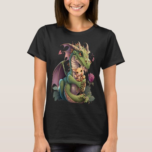 Mythical Creature Fans Dragon Mom Hugging A Child Tシャツ (正面)