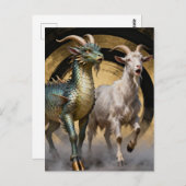 Mythical Dragon Goat Creatures Surprised ポストカード (正面/裏面)