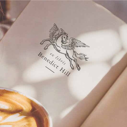 Mythical Pegasus illustration Ex Libris Book セルフインキングスタンプ