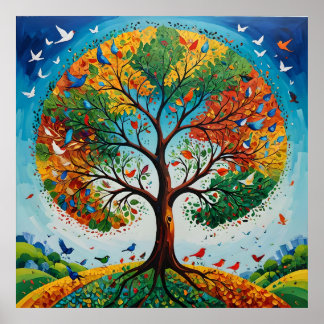 Mythical Tree of Seasons - Gond Art ポスター