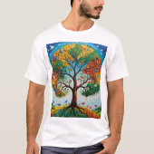 Mythical Tree of Seasons - Gond Art Tシャツ (正面)