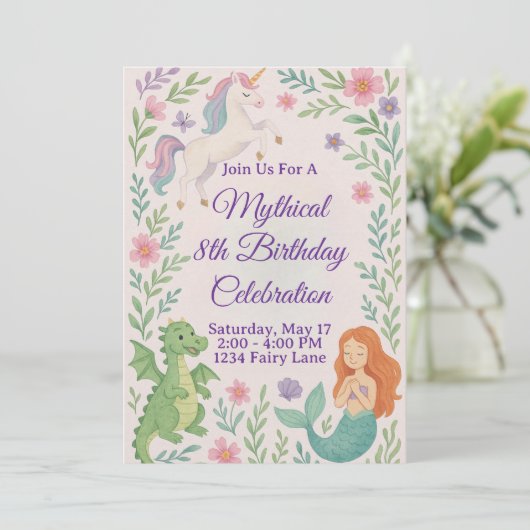Mythical Unicorn Birthday invitation 招待状 (スタンド正面)