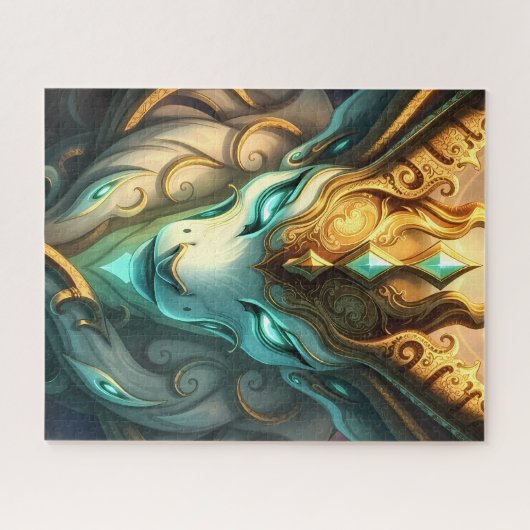 Mythical White Forest Guardian with Golden Antlers ジグソーパズル (横)