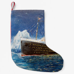 nでの海のタイタニックと氷山の油絵 スモールクリスマスストッキング