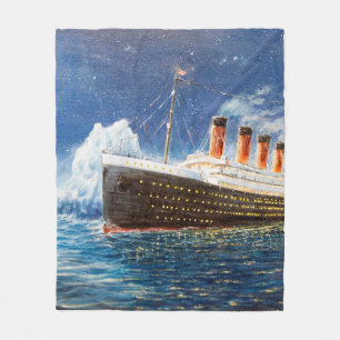 nでの海のタイタニックと氷山の油絵 フリースブランケット