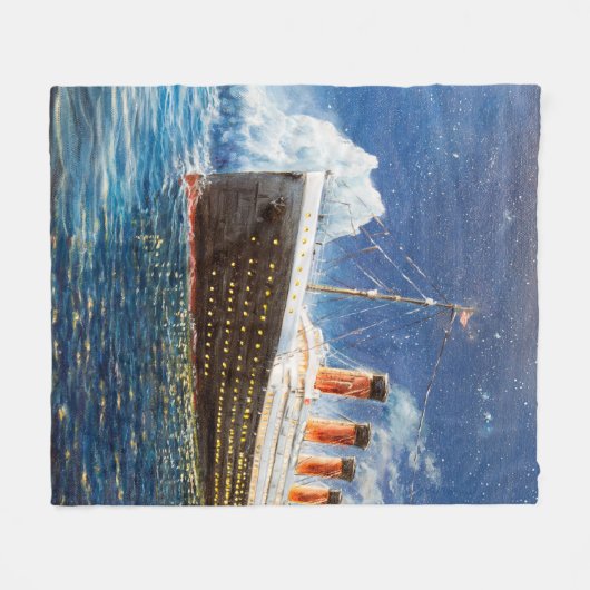  nでの海のタイタニックと氷山の油絵 フリースブランケット (正面(横))