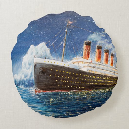 nでの海のタイタニックと氷山の油絵 ラウンドクッション (裏面)