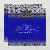 nの白いレースの一見の銀のバルミツワーの黒い招待 招待状 (正面/裏面)