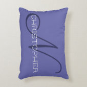 Nイニシャルエレガント名ペリウィンクルブルースタイリッシュ アクセントクッション (正面(垂直))